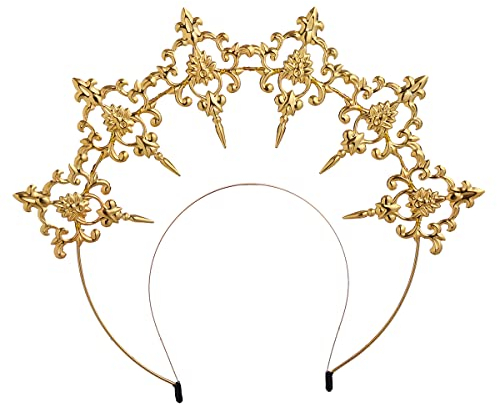 BPURB Vintage Kreuz Halo Krone Gold Göttin Kopfschmuck Gothic Cosplay Halloween Party Kostüm Stirnband (Gold)