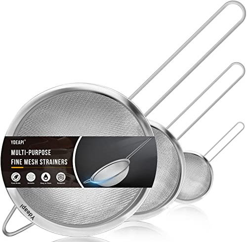 Ydeapi Fine Mesh Strainer, Stainless Steel Strainers with Sturdy Handle, Set of 3 Metal Sieve for Kitchen Food, Rice, Quinoa, Tea - 7, 4.6, 2.7