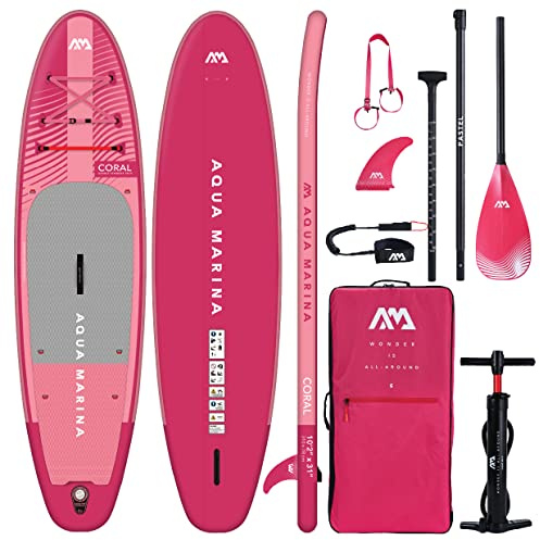 Aqua Marina CORAL10ft2in Premium Aufblasbares Stand Up Paddle Board (iSUP) Paket, Pink, 310 cm Länge