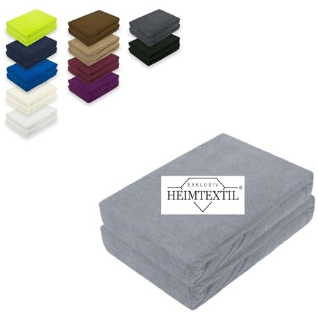 EXKLUSIV HEIMTEXTIL Doppelpack Frottee Spannbettlaken Premium 80% Baumwolle, 20% Polyester Öko - Tex Zertifiziert, Markenqualität, Matratzenhöhe bis 35 cm, Grau 200 x 220 cm