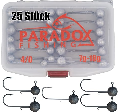 Paradox Fishing Jigköpfe Sets 2/0 3/0 4/0 5-28g - 15/25 St. - Jig Köpfe Gummifisch mit Jighead für Gummifische Zander Angelzubehör