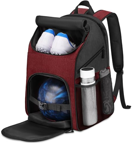 Bosynoy Bowling Backpack, Bowling Ball Bag Totes for Single Ball with Shoe Compartment &Foam Padded, Fits Shoes Up to US Mens Size 16, Red