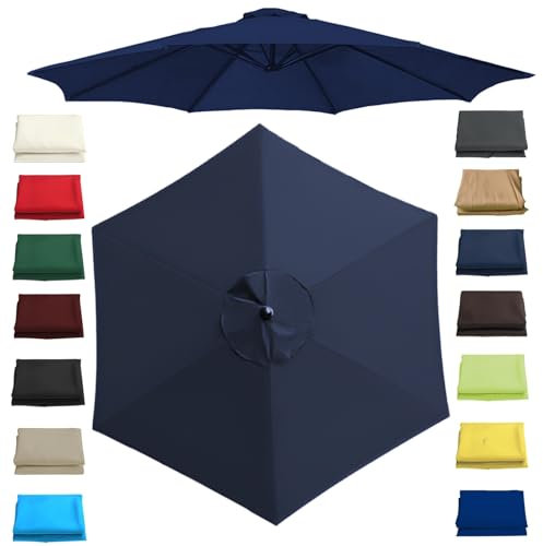 6/8 Baleines Auvent De Rechange Pour Parasol, Housse De Rechange Pour Parasol Ronde De 2.0m/2.7m/3.0m UV50+ Imperméable Tissu De Rechange Pour Parasol De Jardin(Navy blue,2 m(6.5ft)-6 Arms)