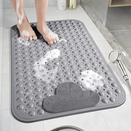 Moulaelos Duschmatte rutschfest, 120 x 80 cm rutschfeste Badematte mit Saugnäpfen, Duscheinlage Komfort Massage, Antirutschmatte Dusche Maschinenwaschbar,Grau