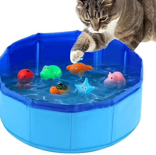 Katzen-Wassermatte, Pool-Spielzeug mit Fisch-Wasser-Spielzeug, Schwimmbad aus Kunststoff, Tragbares Wasserspielmatte für Indoor-Katzen, Wasser-Pad