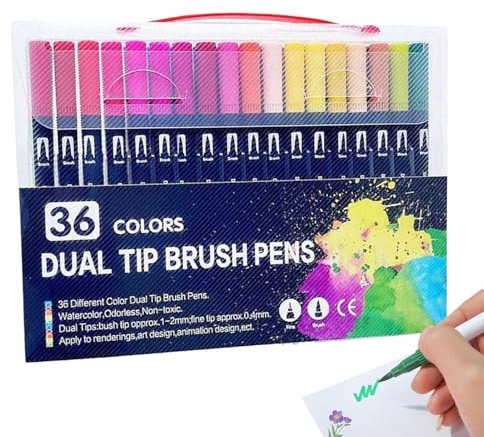 Yabauuop 36 Farben Wasserbasiertes Doppelkopf-Aquarellstift-Set, Schnell Trocknende Wasserfarbstifte, Kunst-Malstifte Für Kinder Und Erwachsene, Malbuch, Kalligraphie-Malerei