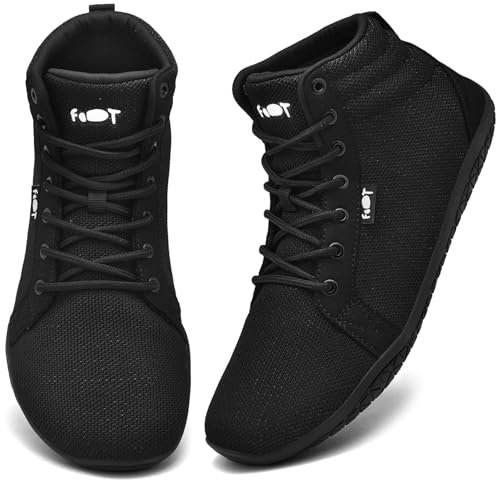 Wizshoe Barfußschuhe Hi top Herren Damen Breite Sneaker Barfuss Schuhe Leicht Walking Zehenschuhe Bequem Unisex Minimalistische Trail Fitness Fitnessschuhe Zero Drop Sohle rutschfest Schwarz 40 EU