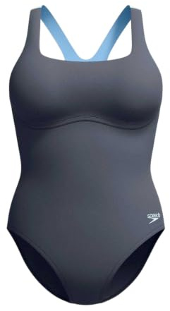 Speedo Women's Flex Band Swimsuit with Integrated Swim Bra | Swim Fitness | Training, Grey Lead/Black, 36