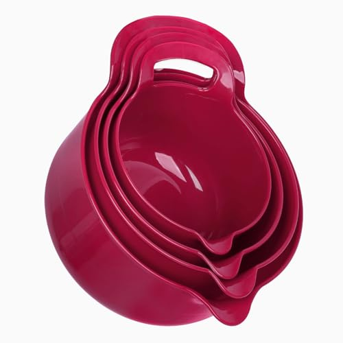 BoxedHome 4er Pack Rührschüssel mit Griff und Ausgießer, BPA-frei, mikrowellen- und spülmaschinenfest (Scharlachrot, 4er Pack mit Griff)