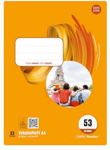 Staufen Style Vokabelheft - 5 Hefte je 24 Blatt, DIN A4, Lineatur 53 (Vokabel mit Mittellinie), 80 g/m² Papier