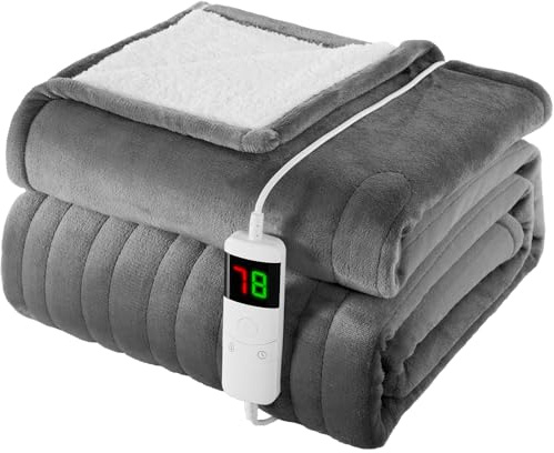 L'AGRATY Heizdecke,Wärmedecke 180x130cm,Wärme-heizdecke mit Abschaltautomatik,6 Heizstufen,10-Stunden-Timer,Wärmedecke Elektrisch mit Überhitzungsschutz Maschinenwaschbar(Grau)