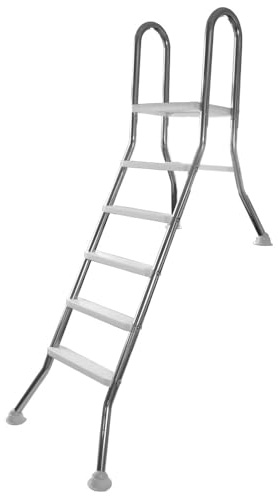ZOVAR Poolleiter für teilversenkte & teileingelassene Becken mit Plattform, V2A Edelstahl, 5+1 Anti-Rutsch-Stufen, bis 150 cm Beckentiefe, Halbhochbecken