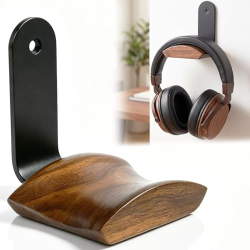 BXUUXA Supporto per Cuffie da Parete in Legno di Noce, Gancio Adesivo per Cuffie, Porta Cuffie da Muro, Gancio Multifunzione per Cuffie da Gaming, Borse e Ombrelli - Accessorio da Gioco