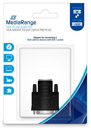 MediaRange - Adaptador de VGA a DVI (contactos Dorados, Conector Macho VGA a Conector Macho DVI-I de 24+5 Pines), Color Negro