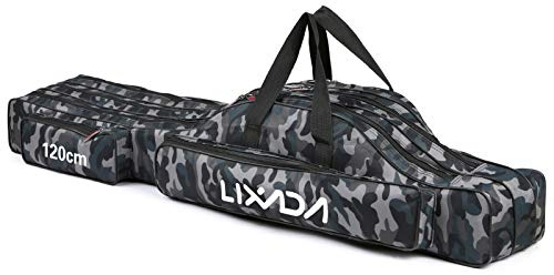 LIXADA 3 Couches Sac de Canne à pêche Canne Pliante Portable étui de Transport Moulinet de pêche Sac de Rangement étui