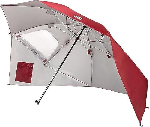 Amiaire Sombrilla de playa - Sombrilla de playa grande 240 cm – 3 Posiciones - Protección UV, antiviento y transpirable de aluminio- Incluye Bolsa de viaje (Granate)