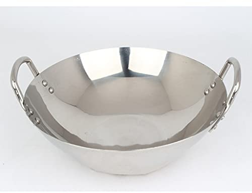 ZXFDMSWJ Verdickter Doppelohr-Wok aus nichtmagnetischem Edelstahl für gewerbliche schnelle Wärmeleitung 75–80 cm chinesischer Stil, unbeschichtete Antihaftpfanne, geeignet für Gaskochfelder