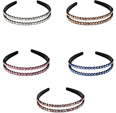 YSTrillion Strass Haarband 5 Stücke Haarschmuck Damen,Rutschfest Doppelten Reihen Kristall Haarbänder,Modische Haarreife,Hochzeit Braut Haarbander