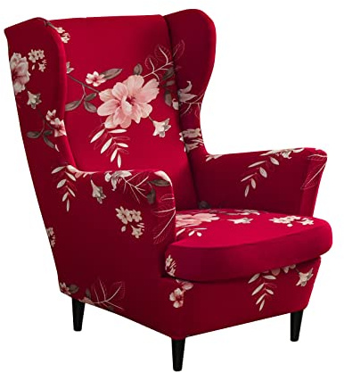 VanderHOME Luxuriöses Schonbezüge Bezug Sesselhusse Elastisch Ohrensessel Schonbezüge Stretch Sesselüberwürfe Waschbar Sofahusse Möbelschutz -Flirtende rote Blume