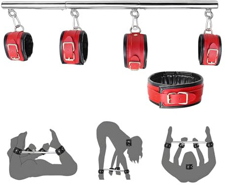 WEIMOB Barre d'écartement Barre de bondage Sex toys Menottes en PU pour les pieds Ensembles de bondage pour couples extrêmes, débutants Barre d'écartement métallique librement détachable