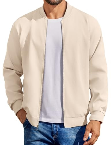 COOFANDY Herren-Bomberjacke aus Baumwolle, leichte Fliegerjacken, lässige Softshell-Jacke, Beige, L