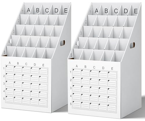 Menkxi 2 Pack 25 Slot Roll File Holder Vertical Blueprint Storage Organizer Corrugated Cardboard Roll File Cabinet Box with Labeling Grid for Office School Poster Map Gift Wrap Architectural Home