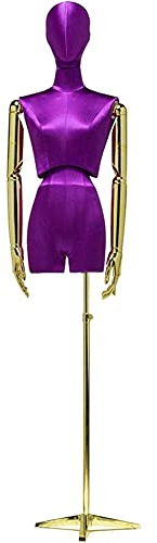 Weiblicher Schaufensterpuppen-Torso-Körper mit goldenen Armen und Stativständer, höhenverstellbar, für Schneiderpuppen, Kleidungsdisplay (lila b)