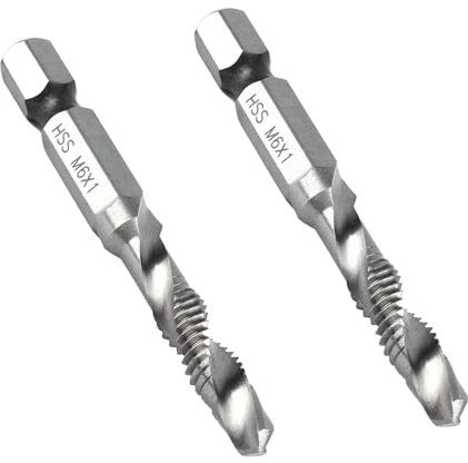 Oykrueats 2 Stück M6 Gewindeschneider, M6 Gewindebohrer, Metrisches Regelgewinde, Hohe Härte, Sechskant Bit, für Unlegierte und Niedriglegierte Stähle, Aluminium, Eisen