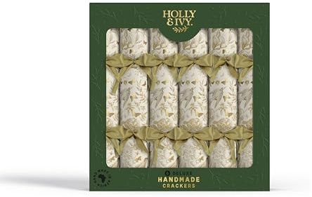 Holly and Ivy Handmade in Africa Christmas Crackers - Deluxe Range - Tray of 6 x 14 Inch - Eco Friendly Gifts Inside - Luxury Deluxe Christmas Crackers - Gold Filigree