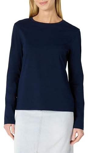 Amazon Essentials Women's 100% Cotton Regular-Fit Long-Sleeve Crewneck T-Shirt, Navy, XS