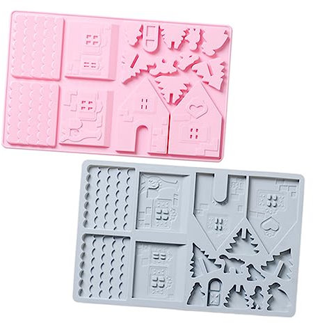 Cabilock 2 Stücke Silikon Backform Kuchenform Weihnachten Fondant Mold Lebkuchen Hausform
