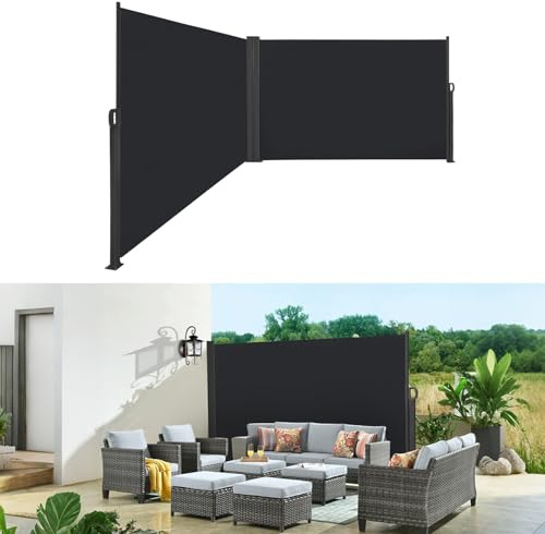 Kuro-sagol Doppelseitige Seitenmarkise Einziehbare Sichtschutz Markise Balkon Windschutz mit Griff wasserdichte UV-beständige Markise für Terrasse, Garten, Balkon und Pool(dunkelgrau,180x600cm)