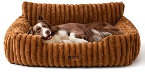 MEWOOFUN Hundesofabett - Katzenbetten für Hauskatzen Weich und Flauschig, Katzensofabett Kleines Hundebett für Hunde und Katzen, Beruhigendes Hundebett (Braun, 91x72x30cm)