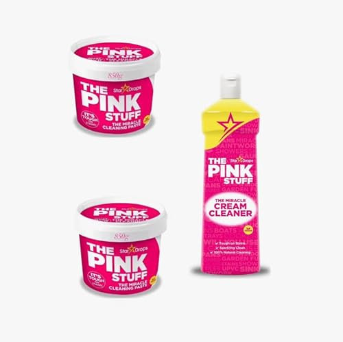The Pink Stuff Set de Limpieza Milagroso, 2 Pastas Limpiadoras de 850g y 1 Crema Limpiadora de 500ml, ideal para Múltiples Superficies