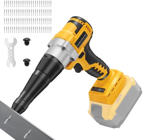 YEARTOP Cordless Rivet Tool for De-Walt 20V Max Battery, Electric Rivet Tool Kit for 3 Size (1/8'', 5/32'', 3/16) Rivets, Blind Pop Rivet Gun with 100PCS 5/32'' Rivets for Metal, Plastic(No Battery)
