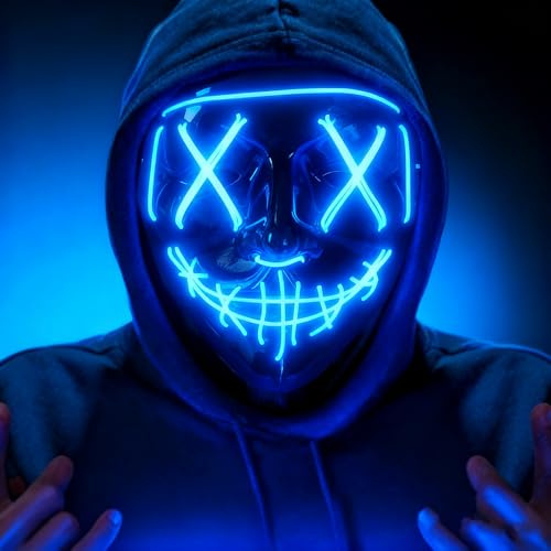 YOUBST Masque Halloween LED Effrayant, Masque Lumineux Adulte & Enfant, Masque d’Horreur PVC avec 4 Modes, Mask Cosplay Fête Déguisement Accessoire Soirée (Bleu)