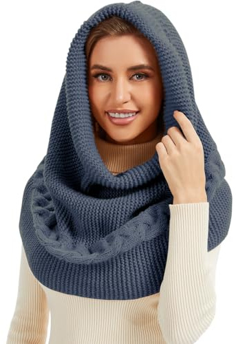 JFAN Vinterhattar för kvinnor unisex varm balaclava stickad mössa vindtät huva mössa halsduk, Marinblå, one size