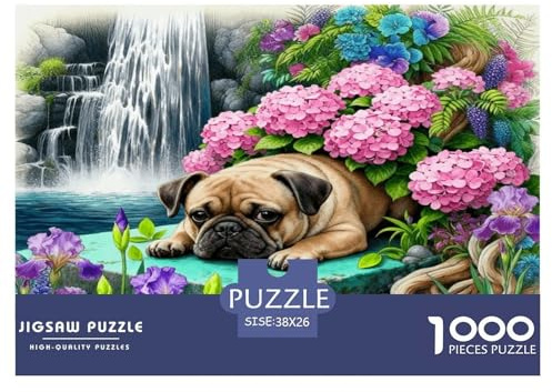 Puzzle Bouledogue Français 1000 Pièces pour Adultes Et Enfants, Jeu De Société Convivial, Casse-tête Buisson Fleuri Cascade, Décoration Intérieure, Idée Cadeau 38x26cm/1000pcs
