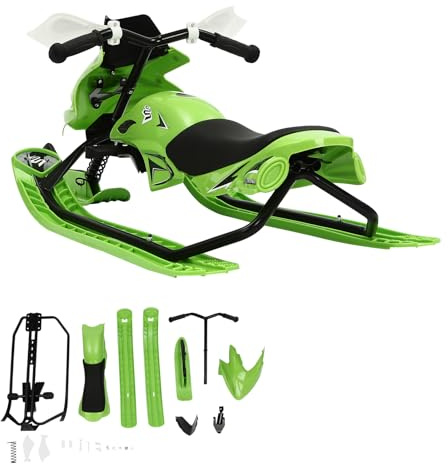 ROGONPDK Luge de direction Bob, luge de ski pour adulte avec freins à pied, luge directionnelle, luge de ski pour adolescents, luge à neige, luge de course Snowracer, pour ski (vert)
