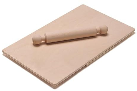 Spianatoia grande con Fermo per il piano di lavoro, in Legno di Betulla Naturale per Impastare stendere la sfoglia Pane Pizza Dolci Pasta fatti in casa 50x30 cm + mattarello 28 cm