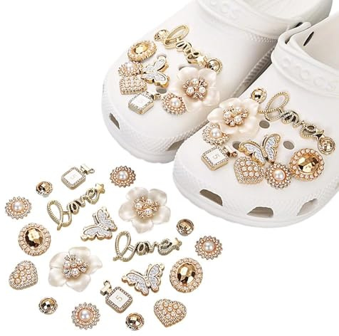 AYZDJ Lot de 20 breloques de chaussures pour sabots, décorations de chaussures en métal avec strass scintillants pour femmes et filles - Accessoires de bricolage pour chaussures et sandales