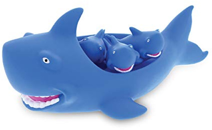 Dollibu Family Animal Bath Squirters 4 Piece Bath Toy Set, Toddler Bath Toys for Bathtime & Water Fun, Girls & Boys Floating Rubber Squirt Toys, Floaty Pool Toys for Toddlers & Kids - Blue Shark