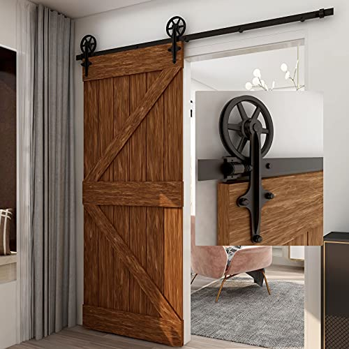 WOLFBIRD 300cm (10FT) Beschlagsschienensatz für Schiebetürsystem, Große Radrolle, Einfaches Holz für Schiebetürinnenraum, Schwarz