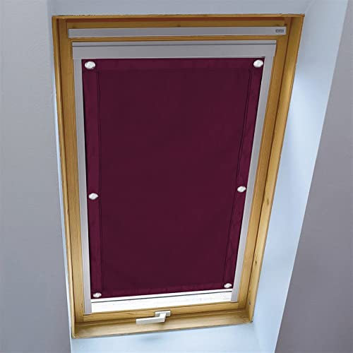 LIVEINU Dachfensterrollo für Dachfenster Verdunkelungsrollo Sonnenschutzrollo UV Schutz Thermo Rollo mit Saugnäpfe Ohne Bohren 100% Blickdicht für Reisen Autos 96x100cm Weinrot