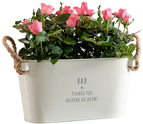 Dust and Things Engraved Flower Planter 'Thanks For Helping Us Grow' - Unique Indoor Outdoor Metal Plant Pot - Fathers Day or Birthday Gift for Dad - Small