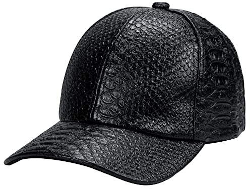 CaySep Snakeskin-Leather Baseball-Cap Unisex PU Leather Casual-Dad-Hat Adjustable Snapback for Women Men (as8, Alpha, one_Size, Black, Medium)