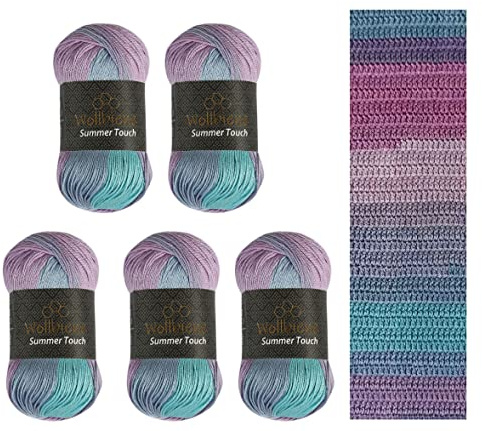 Wollbiene Summer Touch Batik 5 ovillos de 100 gramos, multicolor degradado, 500 g, lana mercerizada, microfibra acrílica (507 turquesa lila)