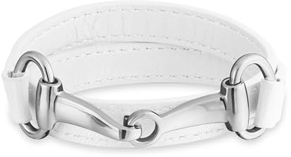 Bling Jewelry Moda Bianco In Vera Pelle Equestre Snaffle Cavallo Bit Doppio Strato Wrap Bracciale Per Le Donne Adolescenti Argento Tono Acciaio Inox