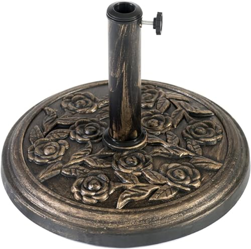 Aspect Iron Brass Finished Garden Parasol Base With Flower Design Umbrella Cantilever Parasol Base Stand for Patio Offset, Parasols base.(12 Kg)