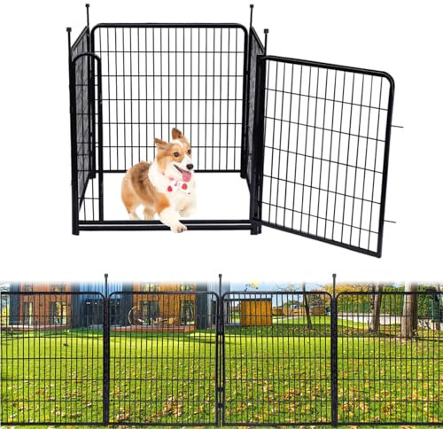 Getlay Tall Garden Fence and Borders,Wide Gate Low Threshold Fence Panels, 40in(H) 4 Panels Total 9 Ft(L) Animal Barrier Fence,Heavy Metal Dog Fence Outdoor for Yard.